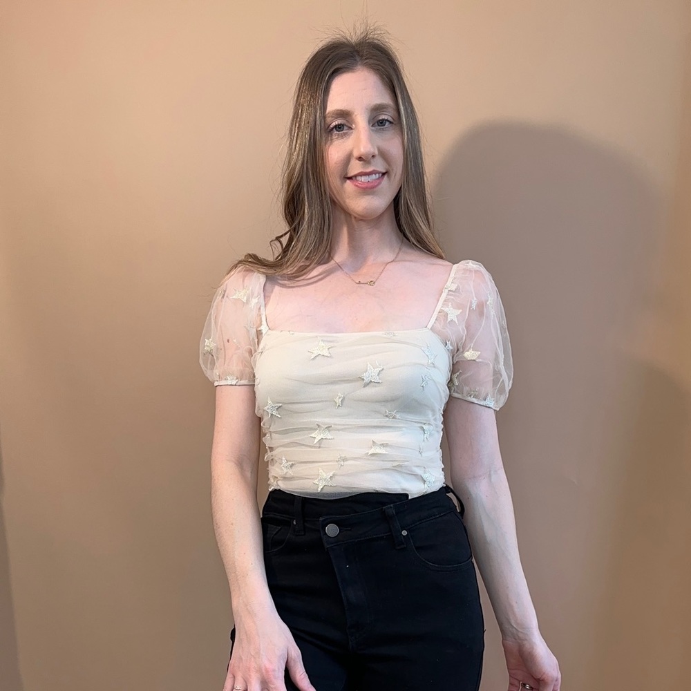 NWT Starry Night Gold Sheer Bodysuit